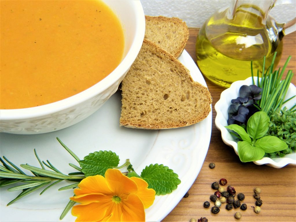 carrot soup bread herbs 2192152